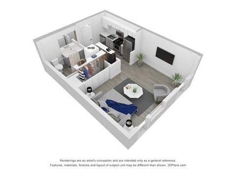 Floor plan for studio, 1 bath, 406 sqft